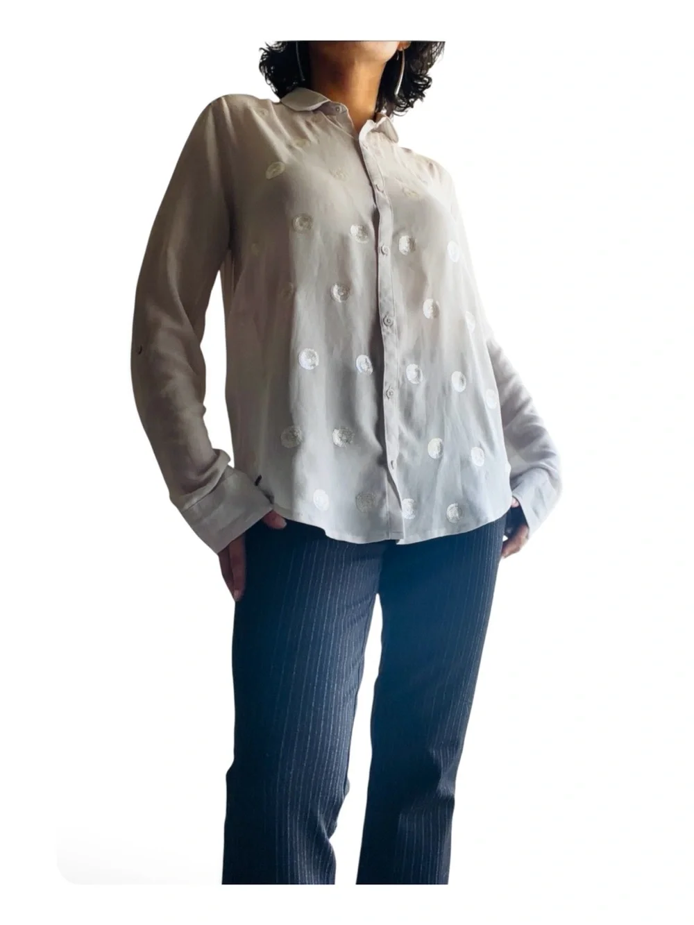 ★ Abercrombie & Fitch Elevated Basic Sequins Long Sleeve Button Down Blouse S ★